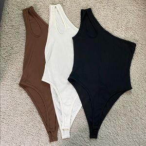 3 Piece Ribbed One-Shoulder Bodysuits
